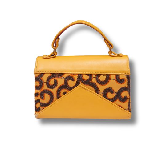 Sac à main wax et cuir JAUNE 008