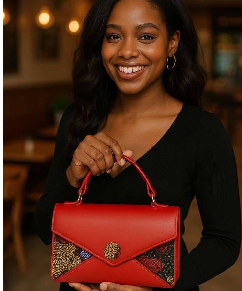Sac à main wax et cuir ROUGE 008