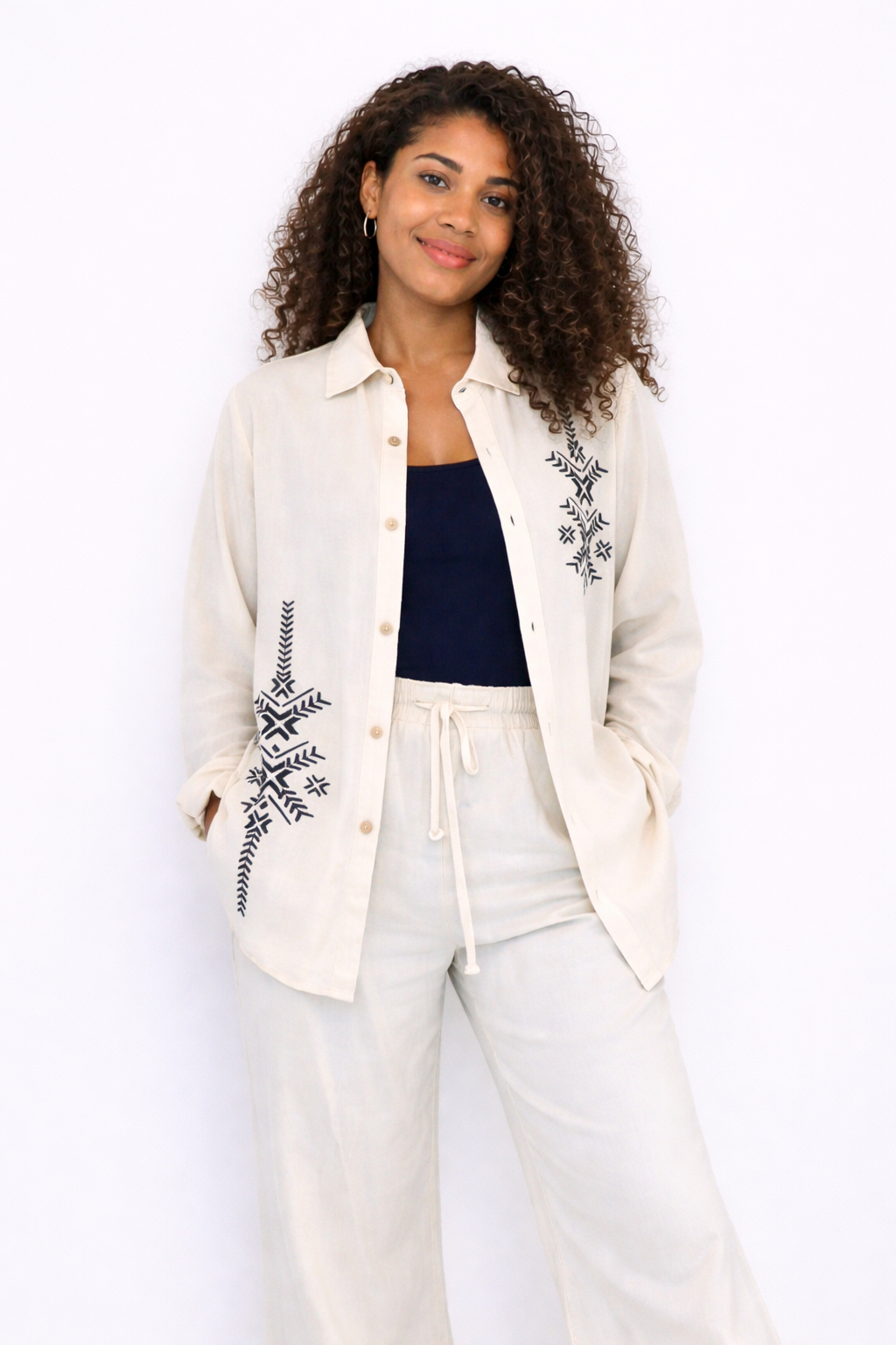 Ensemble lin beige pantalon et chemise