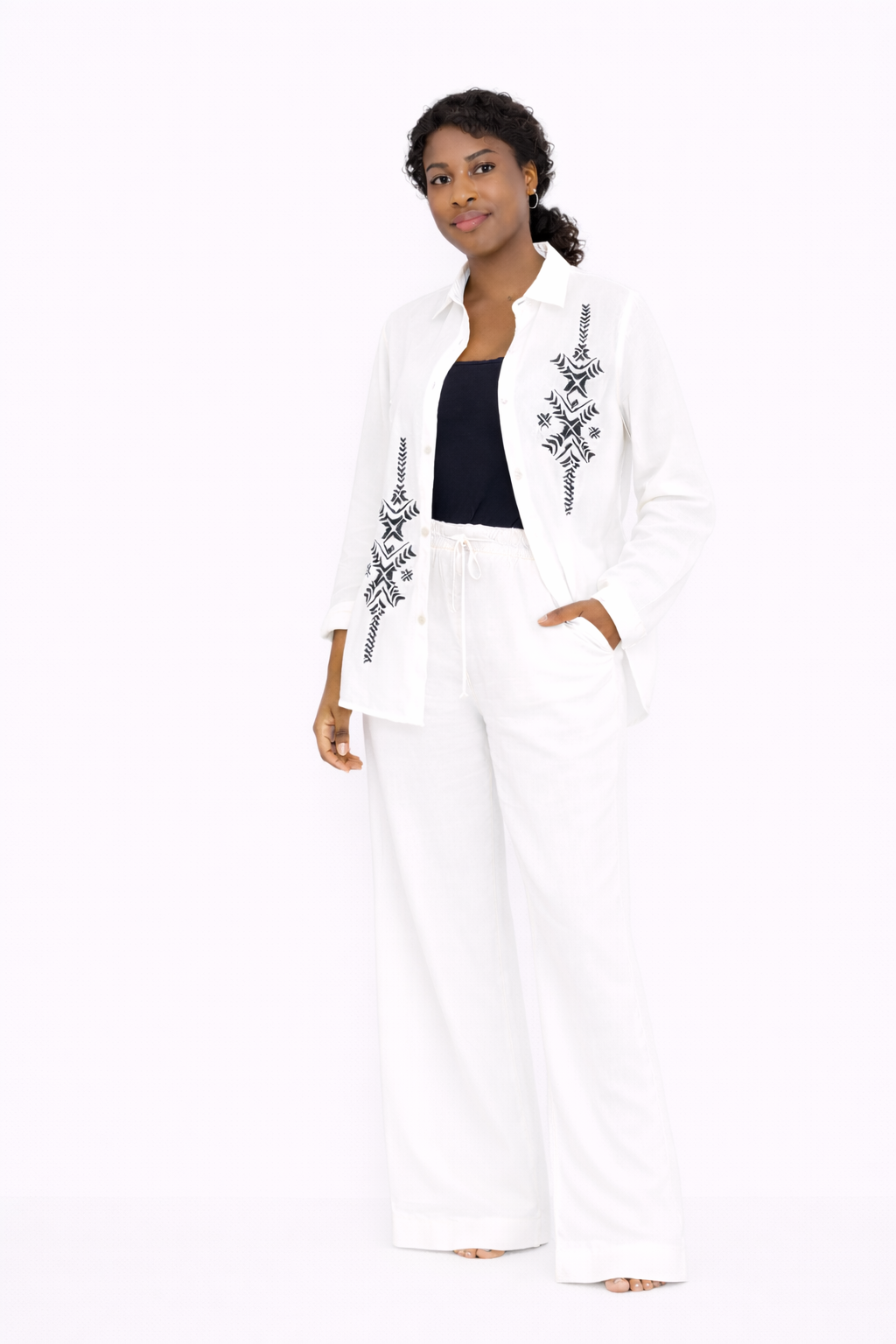 Ensemble lin blanc pantalon chemise et pantalon blanc